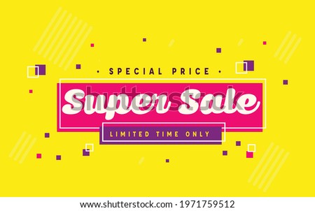 Abstract super sale promotion banner template in colors yellow, pink and purple with elements.eps