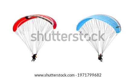collection Bright colorful parachute on white background, isolated. Concept of extreme sport, taking adventure challenge. Royalty-Free Stock Photo #1971799682