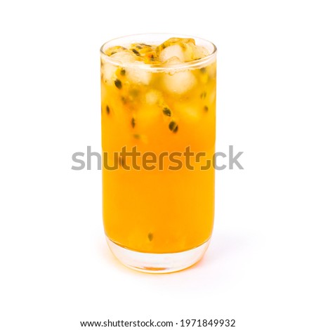 Glass of Passionfruit juice isolated on white background. Royalty-Free Stock Photo #1971849932