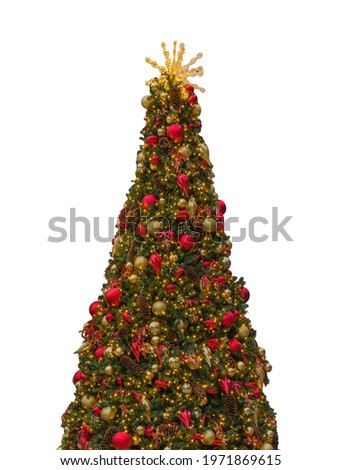 Christmas tree with lights isolated on white background from a photography