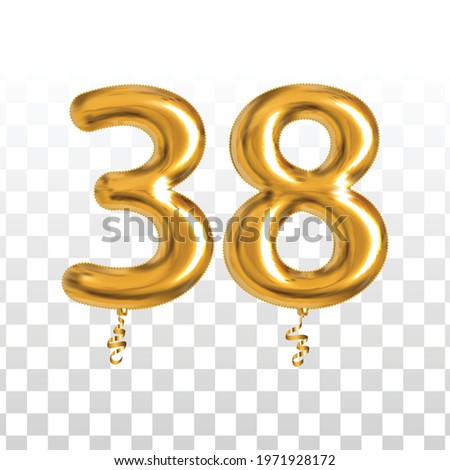 Vector realistic isolated golden balloon number of 38 for invitation decoration on the transparent background.