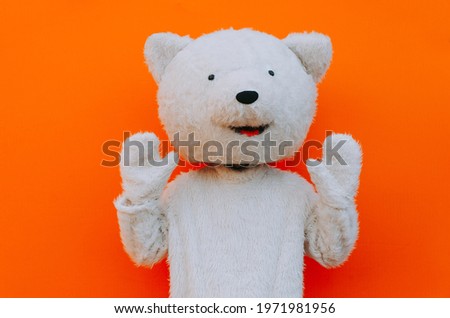 Polar bear character with a message for humanity, about global warming and pollution problems on our planet Royalty-Free Stock Photo #1971981956