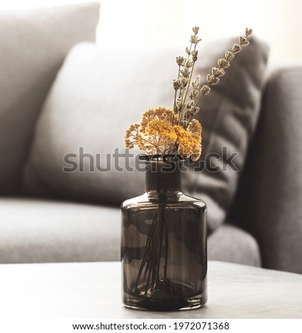 yellow flowers in a black vase. Home concept
