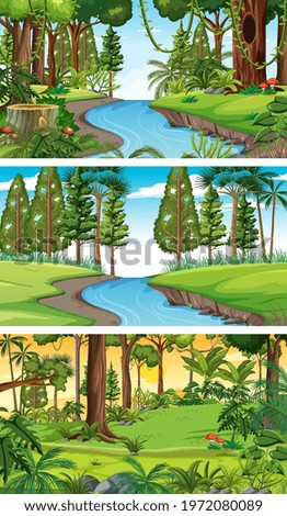 Three different nature horizontal scenes illustration