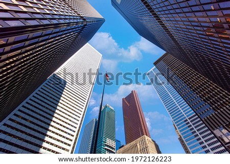 Scenic Toronto financial district skyline and modern architecture along Bay street.