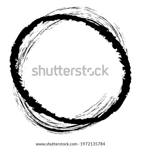 Black and white grungy, grunge circle contour. Abstract textured oval, ellipse. Paint splatter, watercolor effect illustration