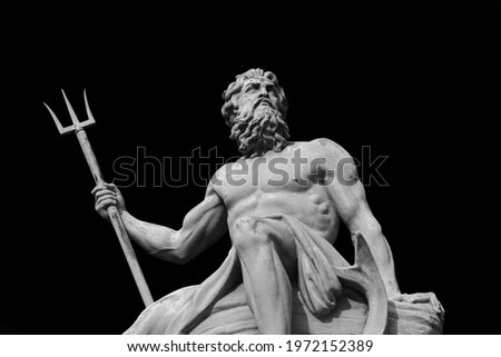 The mighty god of the sea and oceans Neptune (Poseidon) The ancient statue isolated on black background. Royalty-Free Stock Photo #1972152389