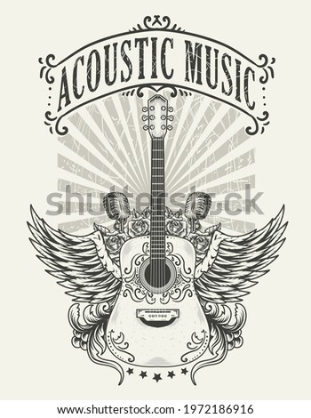 illustration vector acoustic guitar pattern logo
