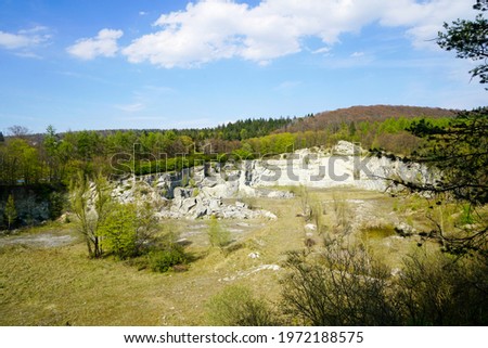 Old limestone quarry near Oerlinghausen. Lime mining in North Rhine-Westphalia. Disused quarry area Royalty-Free Stock Photo #1972188575