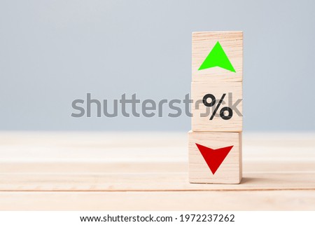 percentage to UP and Down arrow symbol icon on table. Interest rate, stocks, financial, ranking, mortgage rates and Cut loss concept