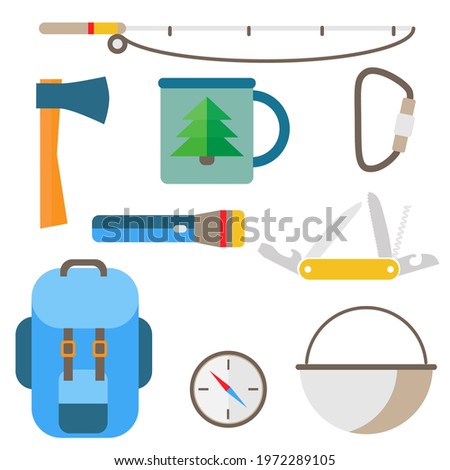 A set of items for tourism and hiking