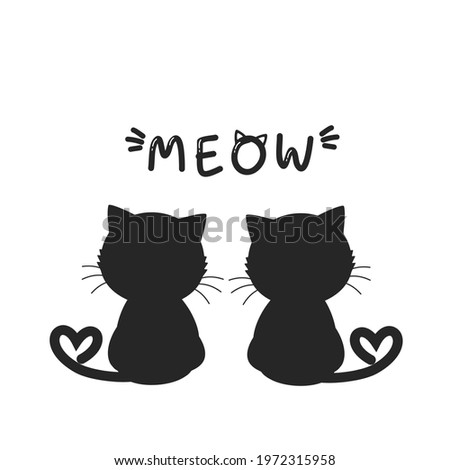 Black cats and hand written font isolated on white background vector illustration.