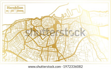 Heraklion Greece City Map in Retro Style in Golden Color. Outline Map. Vector Illustration. Royalty-Free Stock Photo #1972336082