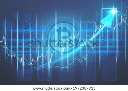 Businessman pointing digital bitcoin icon, cryptocurrencies. Futuristic stock exchange.