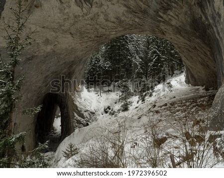 View of the Marvelous Bridges or Wonderful Bridges during a snowstorm in Bulgaria
