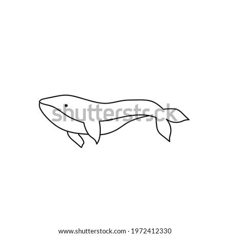 Vector isolated cute cartoon whale dolphin killer whale line drawing. Colorless contour whale graphic outline doodle sketch