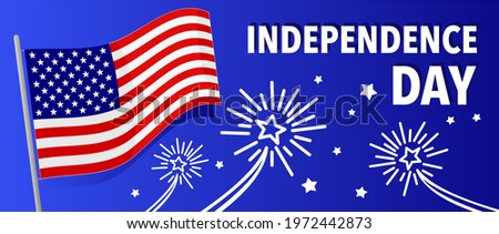 Vector banner for the US Independence Day. US flag, salute, stars