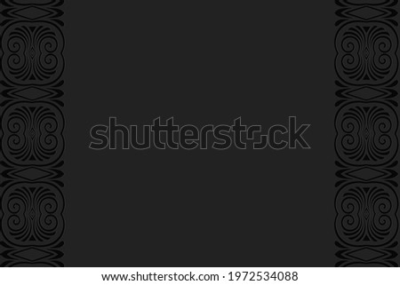 3D volumetric convex embossed geometric black background. Ethnic pattern in doodling style, oriental arabic motives.
Decorative ornament with curls, vertical inserts.