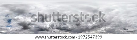 Seamless cloudy dark sky before storm hdri panorama 360 degrees angle view with beautiful clouds with zenith for use in 3d graphics as sky dome or edit drone shot	