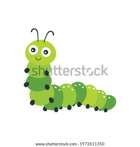 vector illustration of cartoon carterpillar isolated on white, card with cute green insect