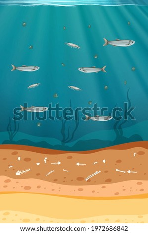 Fish and plankton in the water illustration