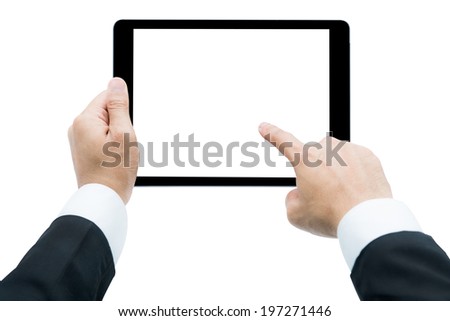 Businessman hands holding tablet Isolated on over white background