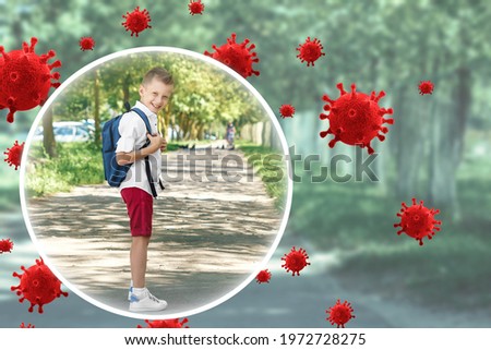 Happy Child is protected from viruses, bacteria and diseases. Healthy lifestyle, good immunity, vaccinations, vitamins Royalty-Free Stock Photo #1972728275