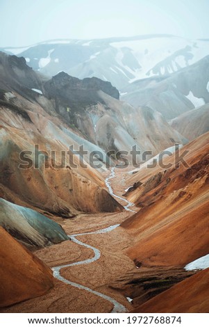 View of Landmannalaugar in the Fjallabak Nature Reserve, the Highlands of Iceland Royalty-Free Stock Photo #1972768874