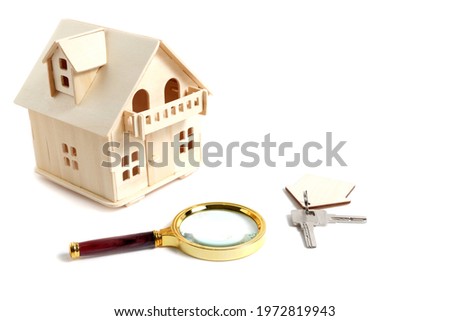 Concept on white background buying and selling housing, mortgages and renting house or apartment.