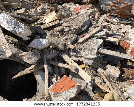Construction dumps, environmental pollution, environmental problems. Closeup photo