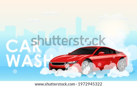 Car wash service website landing page template. Automotive cleaning logo design. Vector illustration.