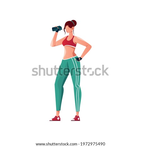 Bodybuilding composition with isolated human character of muscular woman holding dumbbells vector illustration