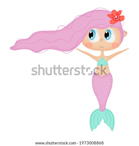 Cute pretty mermaid, cartoon character 