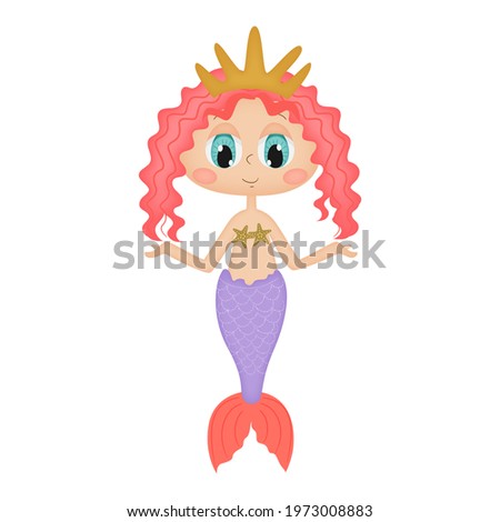 Cute pretty mermaid, cartoon character 