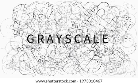 Banner of Grayscale Corporation is leader company buying bitcoins and other digital currencies and pushing the market upwards. Vector illustration. Royalty-Free Stock Photo #1973010467