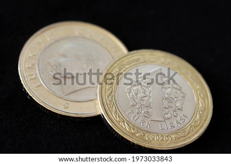 Turkish lira, coins on a black background