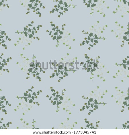 Random seamless doodle pattern with simple style wildflowers silhouettes print. Blue background. Graphic design for wrapping paper and fabric textures. Vector Illustration.