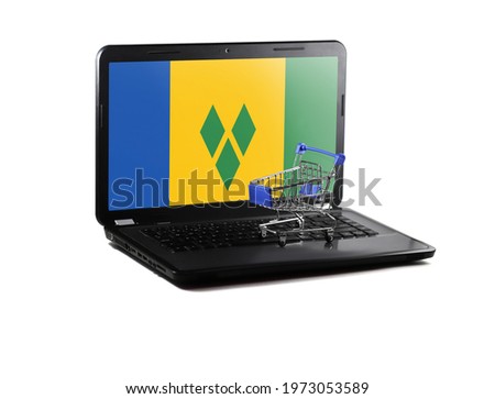 Isolated on white background laptop with Saint Vincent and the Grenadines flag on display, online shopping sale concept