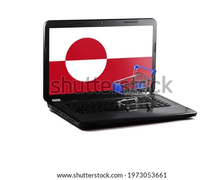 Isolated on white background laptop with Greenland flag on display, online shopping sale concept
