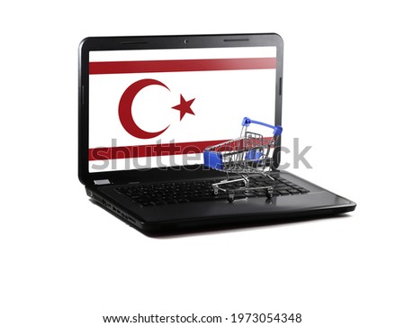 Isolated on white background laptop with Turkish Republic of Northern Cyprus flag on display, online shopping sale concept