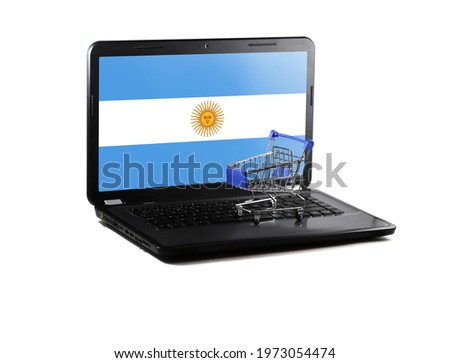 Isolated on white background laptop with Argentina flag on display, online shopping sale concept