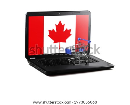 Isolated on white background laptop with Canada flag on display, online shopping sale concept