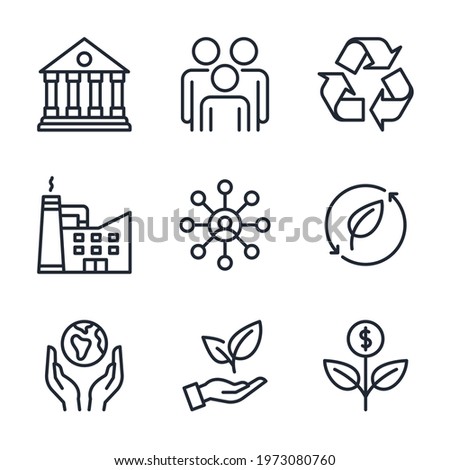 ESG concept. Environmental, social, and corporate governance related editable stroke outline icons set  isolated on white background flat vector illustration. Pixel perfect. 64 x 64. Royalty-Free Stock Photo #1973080760
