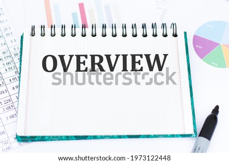 notepad with text OVERVIEW in the light background