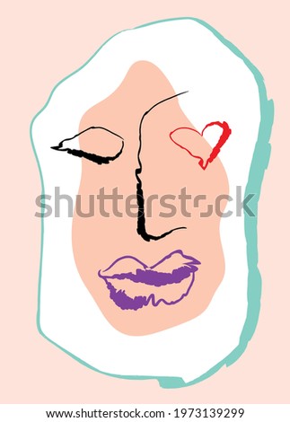 Abstract woman face. Love blind. Poison of love. Creative freehand doodle art. Surreal Face. Vector illustration