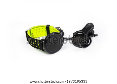 new green no brand smart fitness bracelet with blank black screen