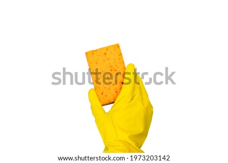 Woman holding sponge for washing in her hand