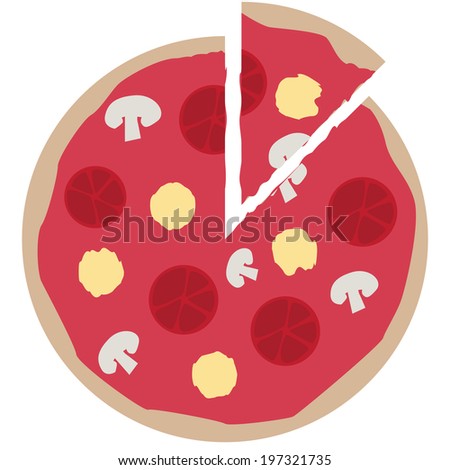 cut pizza simple illustration with tomatoes and cheese and mushroom