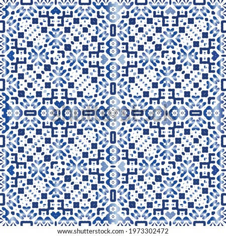 Traditional ornate portuguese azulejo. Vector seamless pattern illustration. Stylish design. Blue abstract background for web backdrop, print, pillows, surface texture, wallpaper, towels.