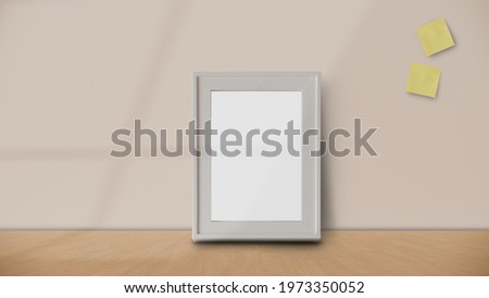 Frame or Poster mock up in living room and with postit with window shadow on pastel wall background